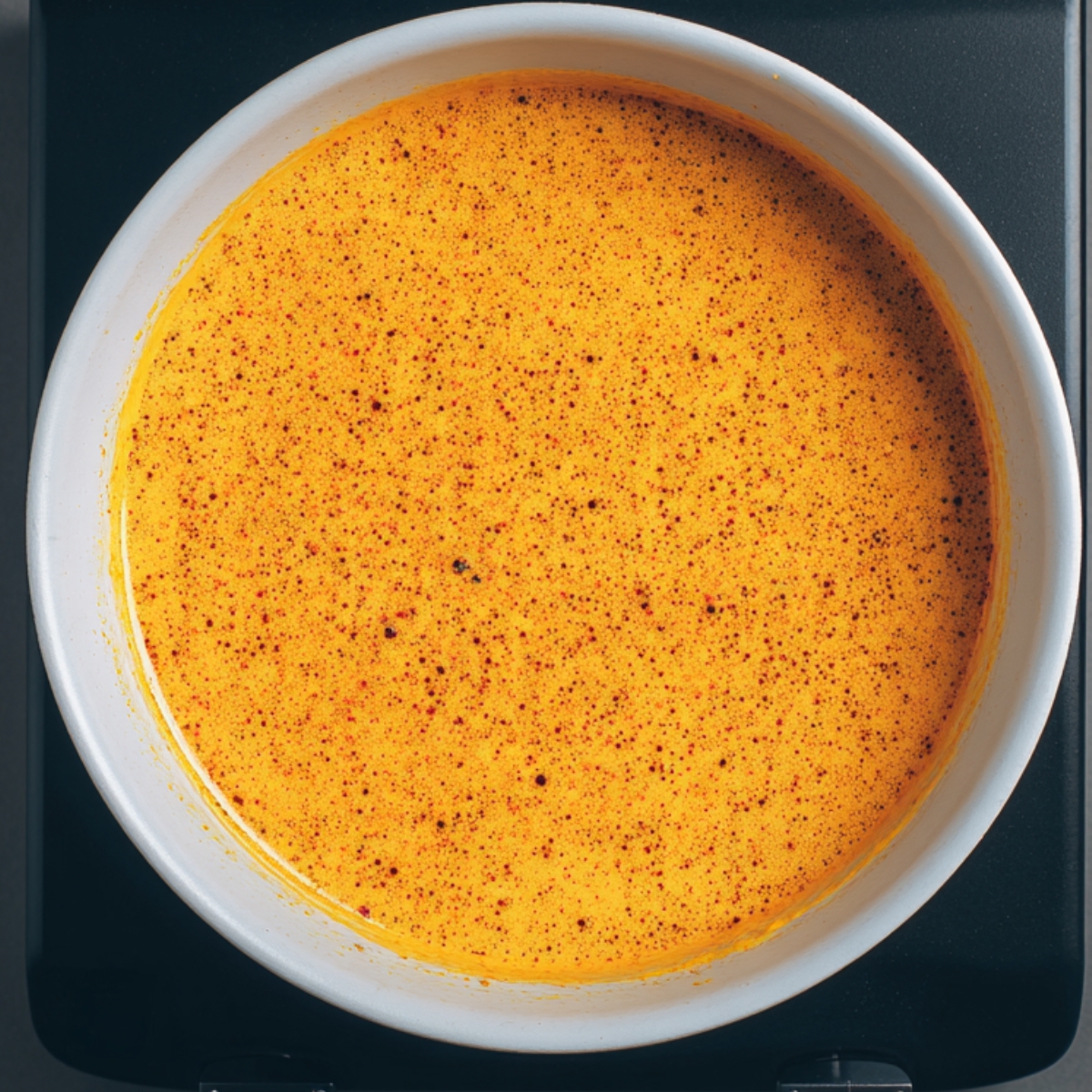 Plated butter chicken in a bowl with creamy orange curry, tender chicken