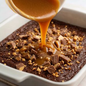 Two parchment‑lined trays of freshly baked chocolate brownies, cut into neat squares, cooling on a rustic wooden countertop under warm kitchen lighting.