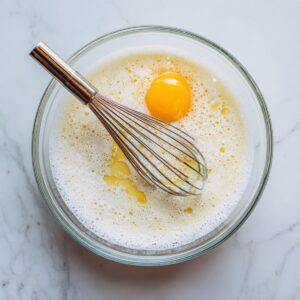 Saucepan on low heat with a wooden spoon stirring thickening custard as it coats the back of the spoon, stovetop grate visible beneath