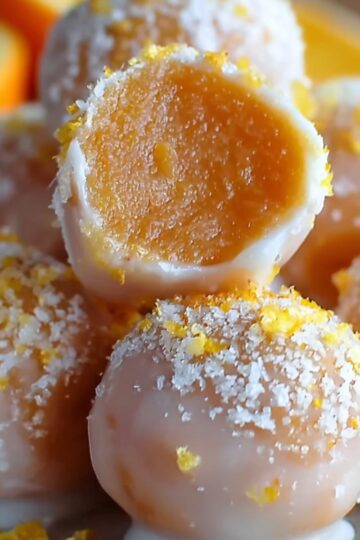 Small bowls filled with orange zest, Orange Creamsicle Truffles, shredded coconut, and sticks of butter for truffle preparation.