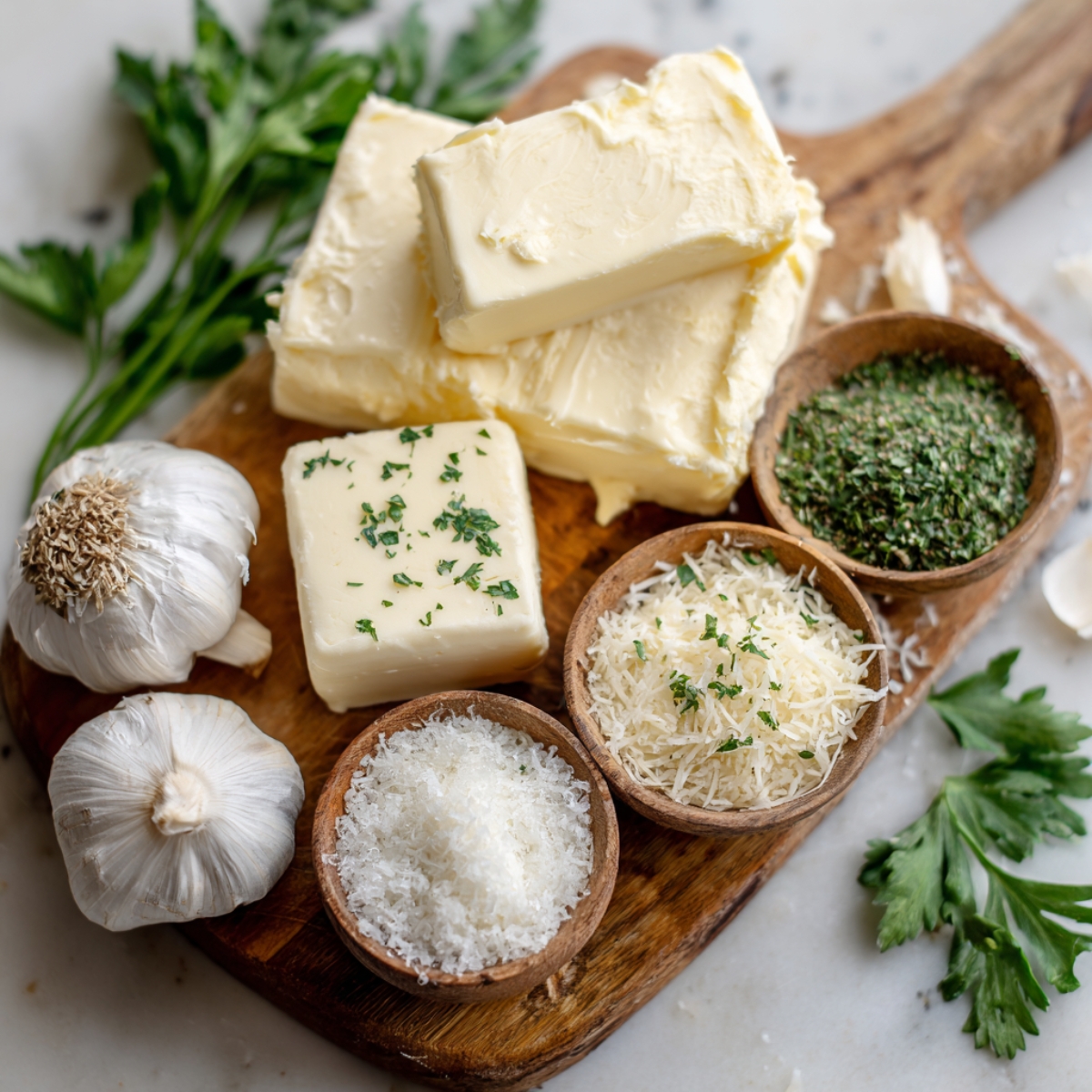 Basic ingredients: flour, eggs, olive oil, sugar, and salt in wooden and ceramic bowls.