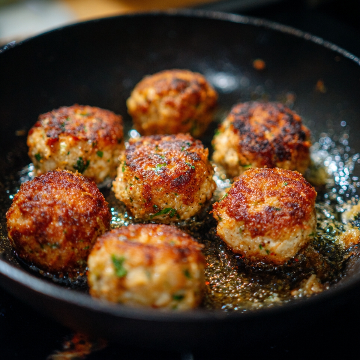 Paneer kofta balls frying in oil in a pan until golden brown and crispy.