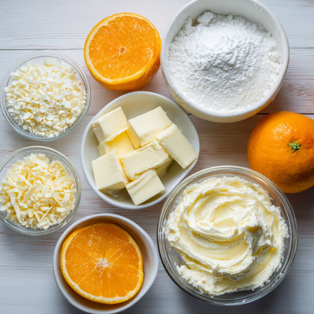 A stack of orange-colored truffles coated in a thin white glaze, topped with sugar and orange zest, with one truffle bitten open to reveal the inside.