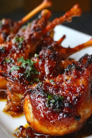 Cooked Chicken Lollipops Recipe  on plate: Crispy glazed chicken lollipops arranged neatly on a white serving dish.