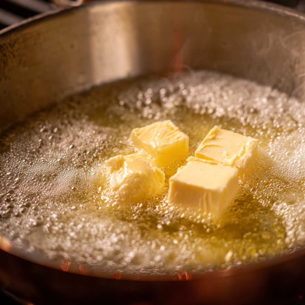 Mixing flour and melted butter in a glass bowl with a whisk to start the roux foundation.