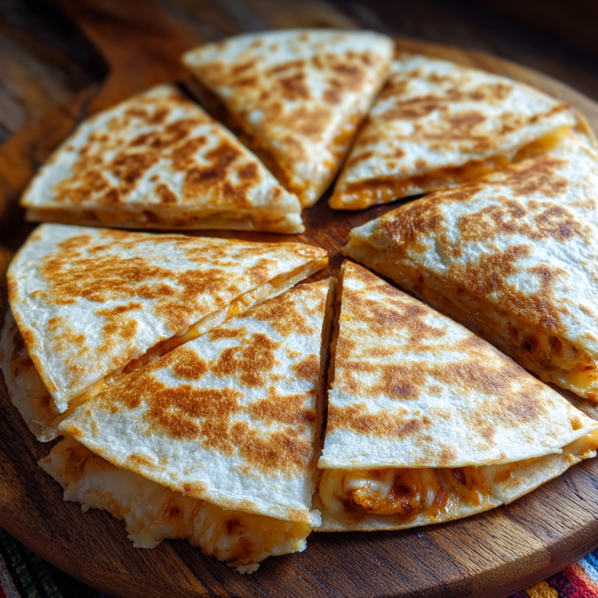 Golden-brown folded quesadillas sprinkled with fresh parsley on a wooden board.
