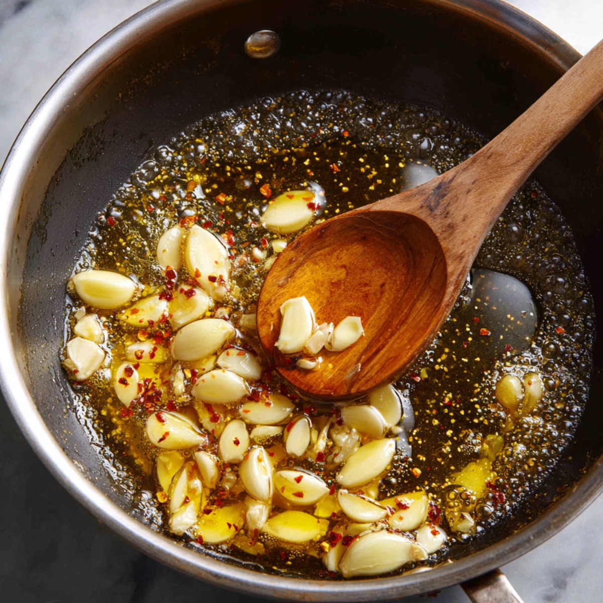 Heat olive oil in a large pot and sauté the garlic. Start by warming olive oil in a large pot or pan. Once the oil is hot, add garlic and sauté it until it becomes fragrant and golden. The garlic will infuse the oil, creating a rich base for the pasta sauce that will coat the linguine and clams.