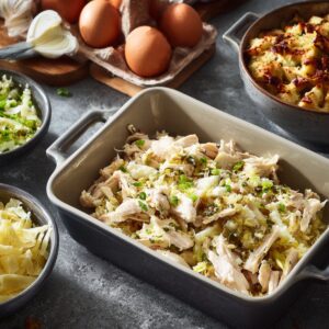 Best Creamy White Chicken Enchiladas Recipe 20 Image of shredded chicken and toppings — no visible text present.