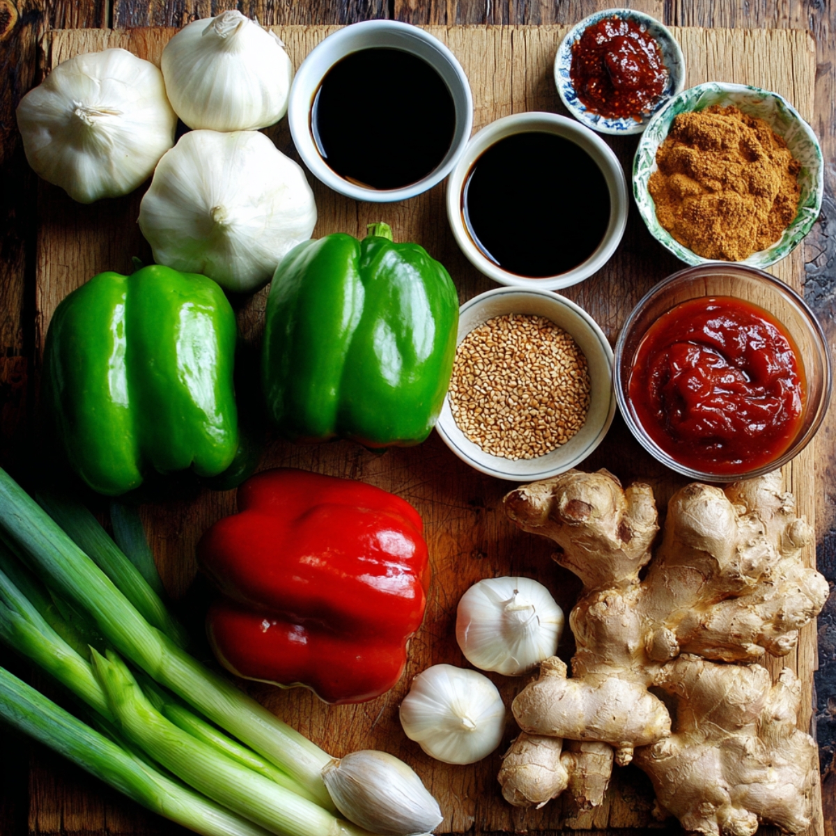 A plate of cubed paneer surrounded by bowls containing cornflour, all-purpose flour, oil, spices, salt, and seasonings.