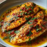 Tilapia Recipe The fish fillets are served with a flavorful salsa topping, consisting of diced tomatoes, onions, cilantro, and a variety of fresh herbs, placed on a plate.