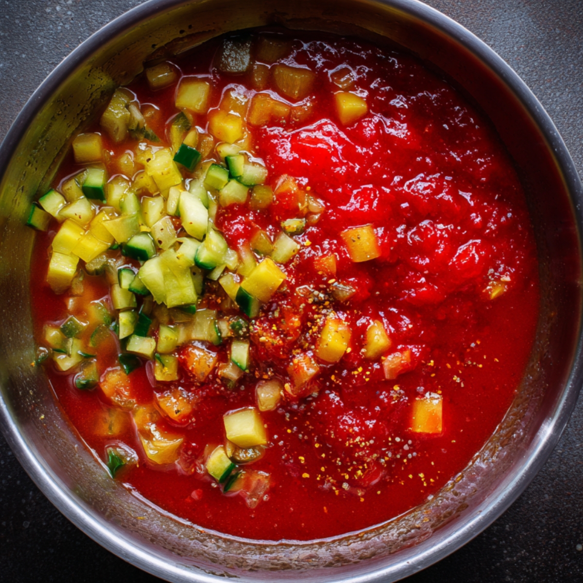 Burger flavor sauce: Bowl of tomato ketchup base mixed with diced pickles and seasonings.