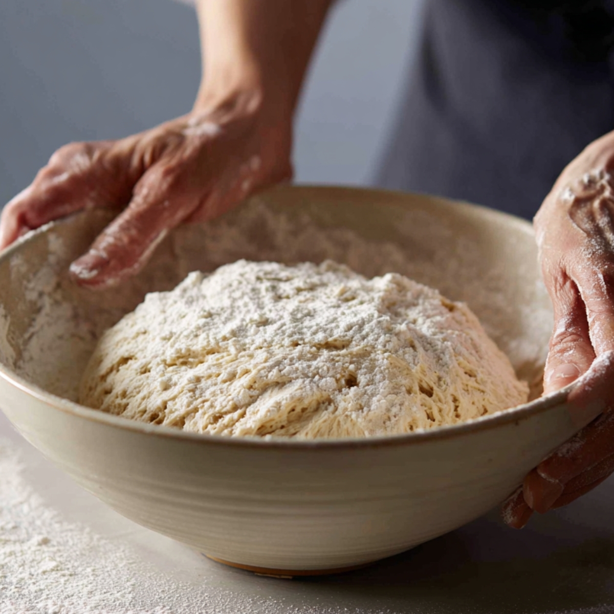 Mixing the ingredients for the dough in a bowl.