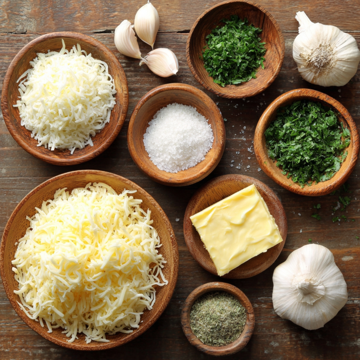 Ingredients for the cheese layer, including mozzarella, parmesan, garlic, and spices.