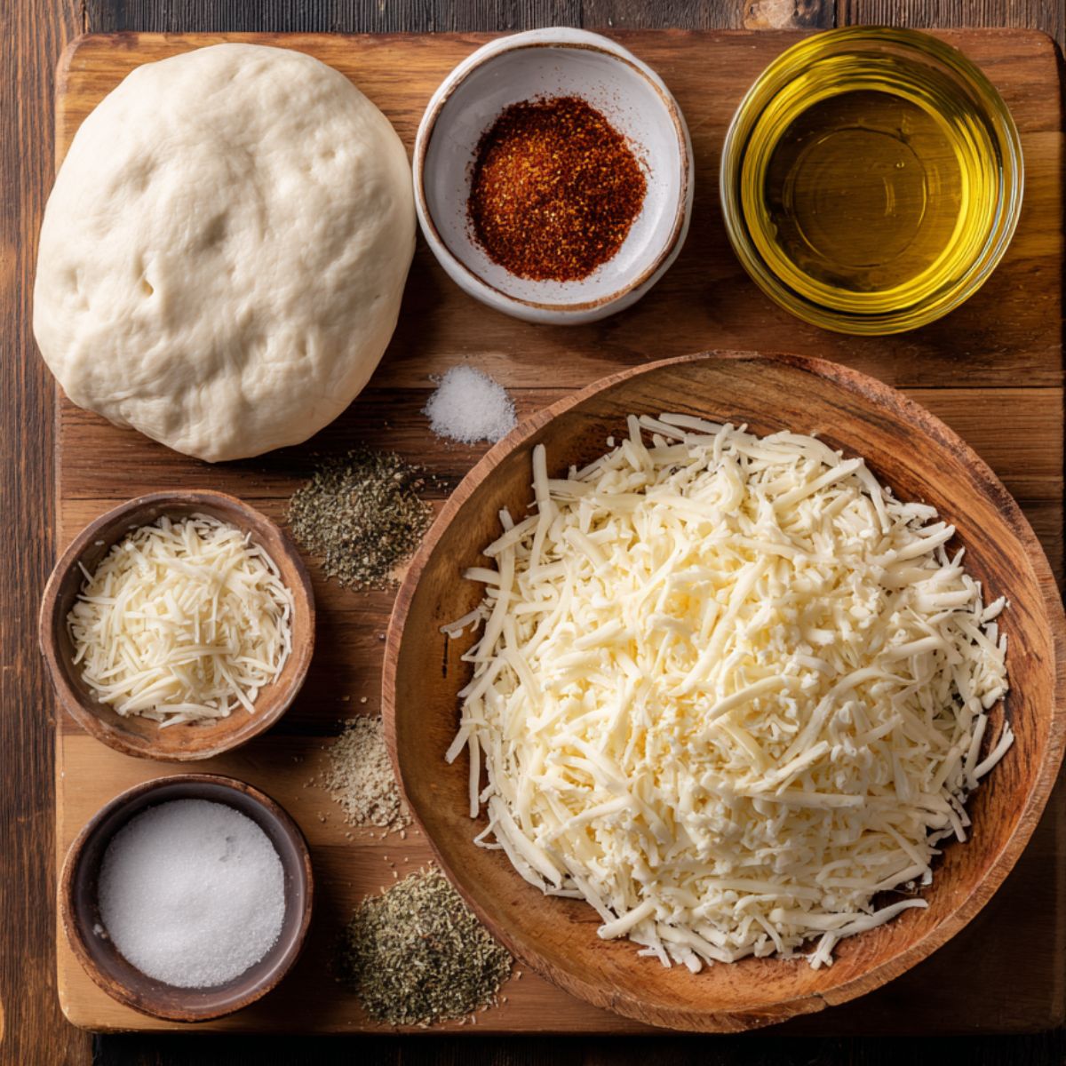 A close-up of the foundation for a pizza dough with olive oil for brushing, showing the preparation of a savory dish with pizza ingredients.
