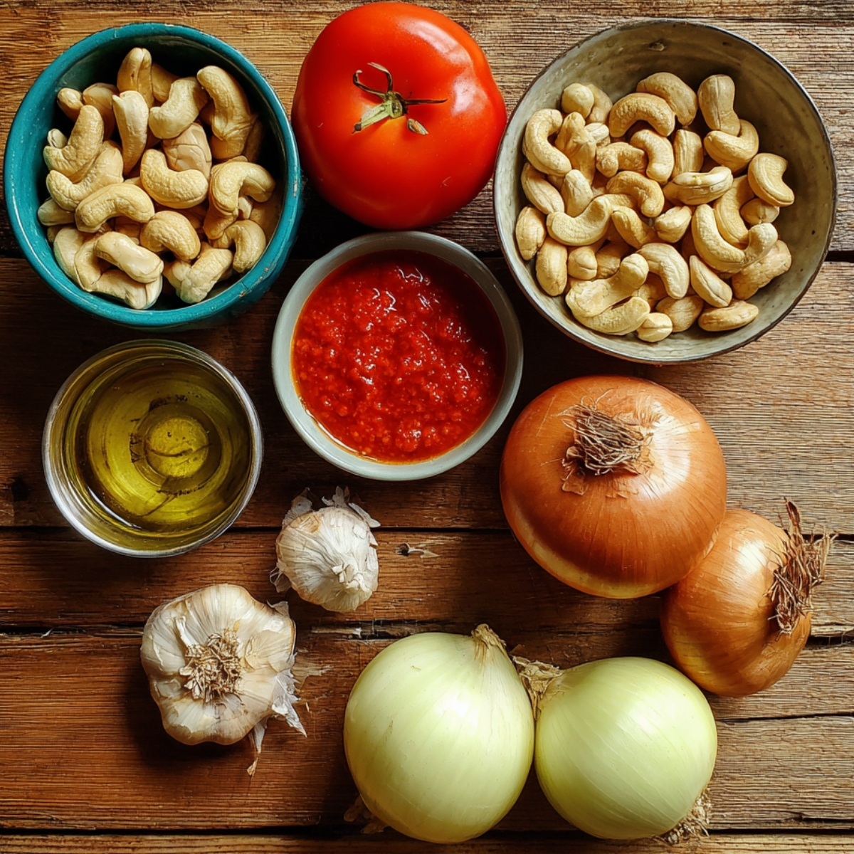 Raw cashews in a bowl with warm water, ready for soaking.