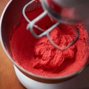 Candy Cane Cookie Recipe | Soft, Festive & Easy to Make 17 "The red dough inside a stand mixer, showing the vibrant color and smooth texture."