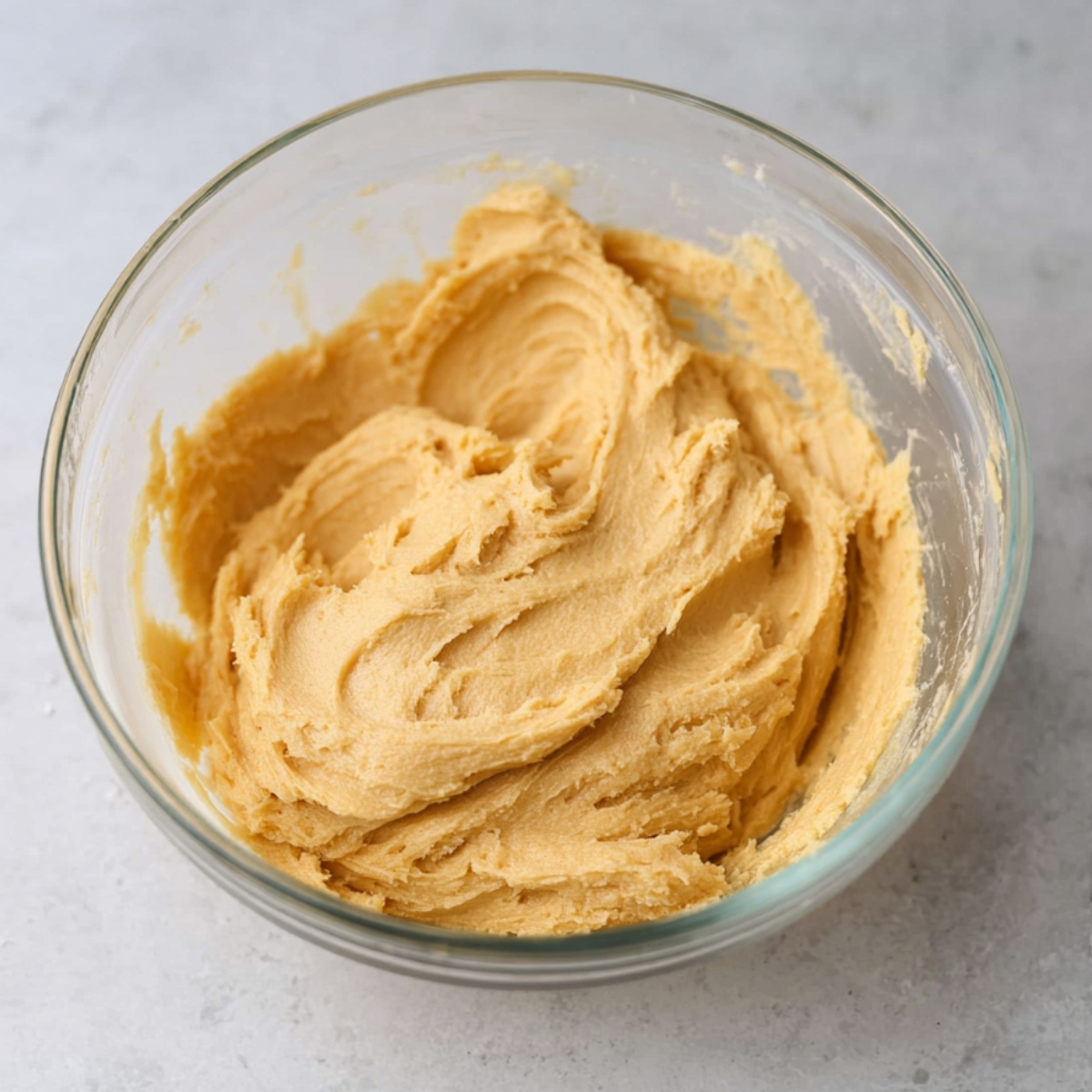 Easy Honey Cookies Recipe - Chewy, Spiced & Foolproof 12 A glass bowl filled with a smooth honey cookie dough mixture, ready to be shaped and baked.