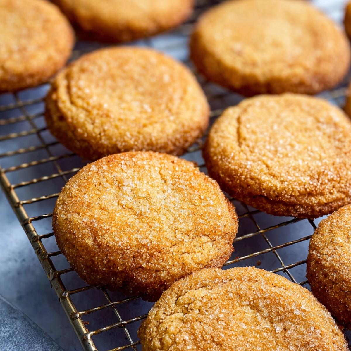Easy Honey Cookies Recipe - Chewy, Spiced & Foolproof 14 A close-up shot of freshly baked honey cookies cooling on a wire rack, showing their crisp, golden edges and sugar coating