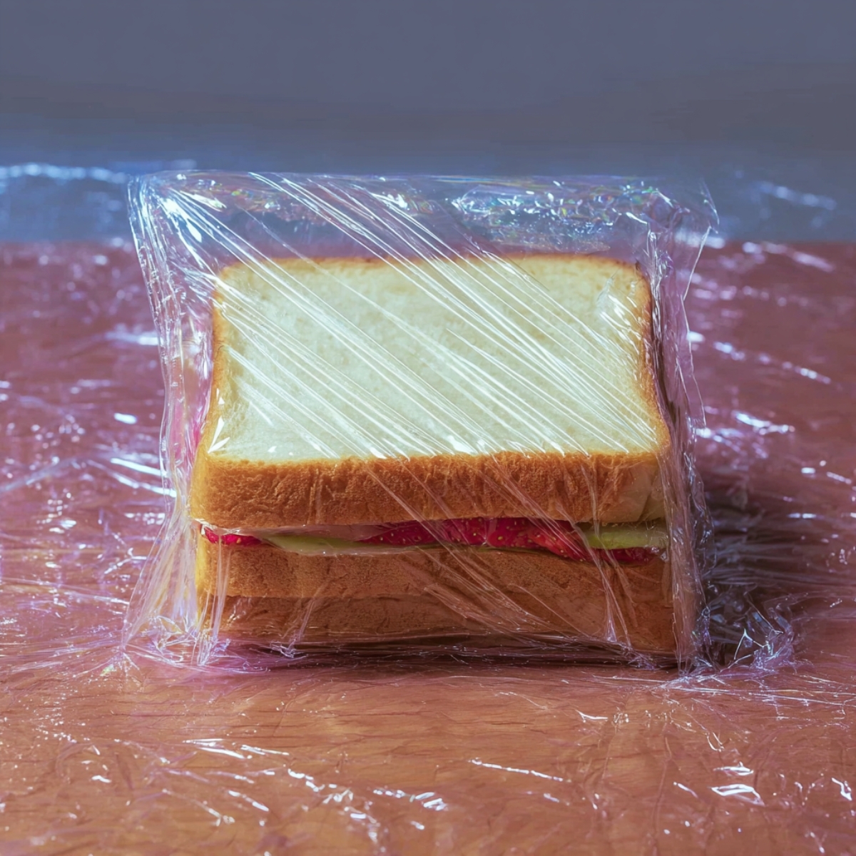 Japanese Fruit Sandwich Recipe (Ready in 10 Minutes!) 12 "A fruit sandwich neatly wrapped in plastic wrap, preserving its freshness while holding together the layers of whipped cream and fruit."