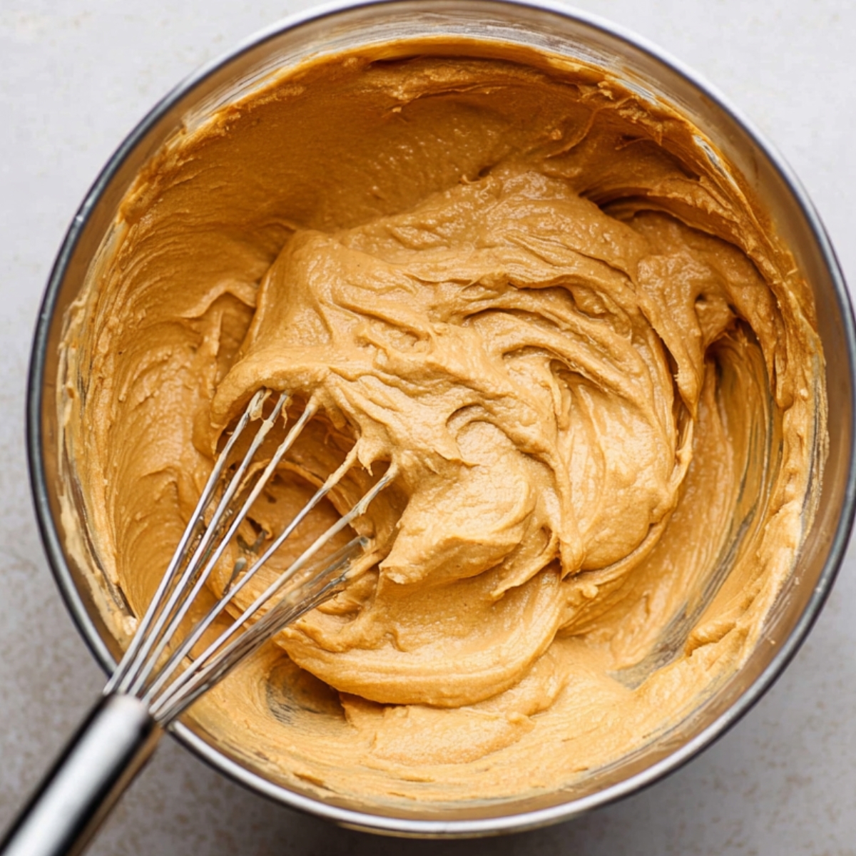 Delicious Pumpkin Brownies Recipe 11 "A creamy, blended pumpkin mixture in a mixing bowl, ready to be combined with the brownie batter for the perfect pumpkin brownies."