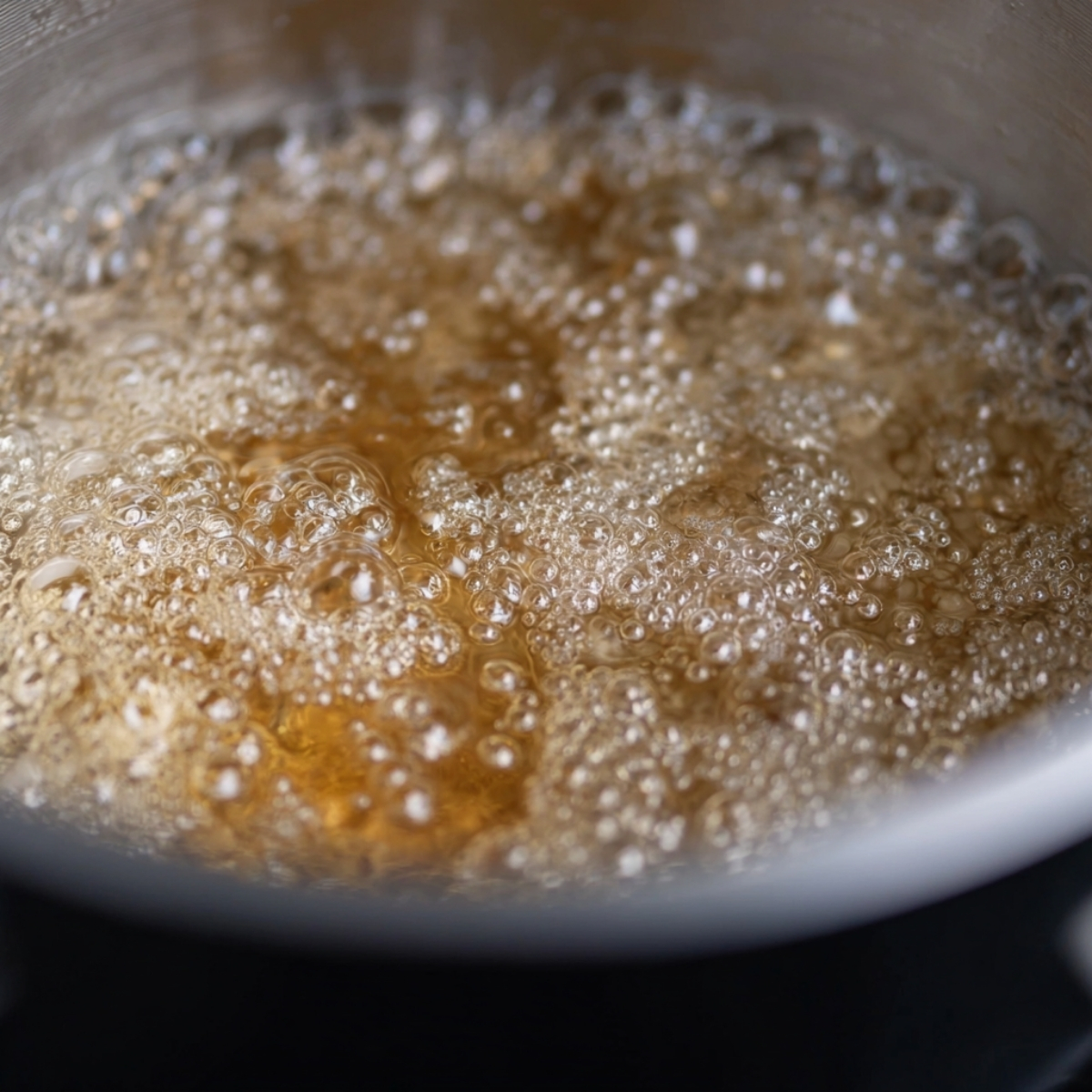 Sugared Cranberries Recipe | 3-Ingredient Easy Guide 10 Close-up of bubbling sugar syrup cooking in a pan during the candying process.