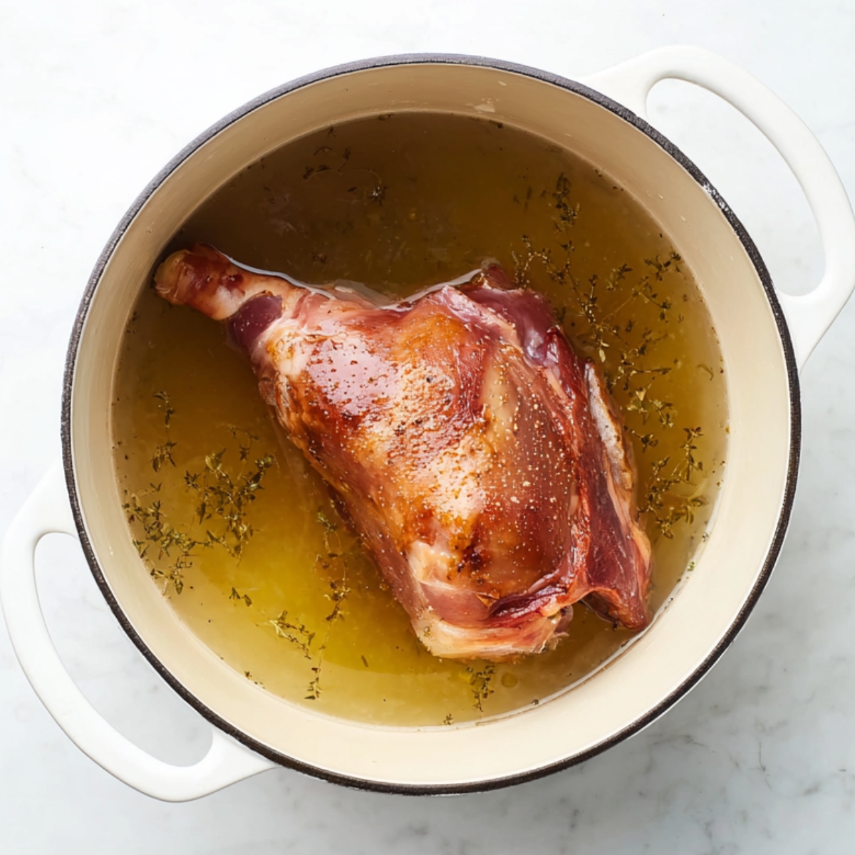 Best Turnip Greens Recipe - Smoked Turkey & Pot Liquor 10 Smoked ham hock simmering in a pot of water to create a flavorful broth for collard greens.