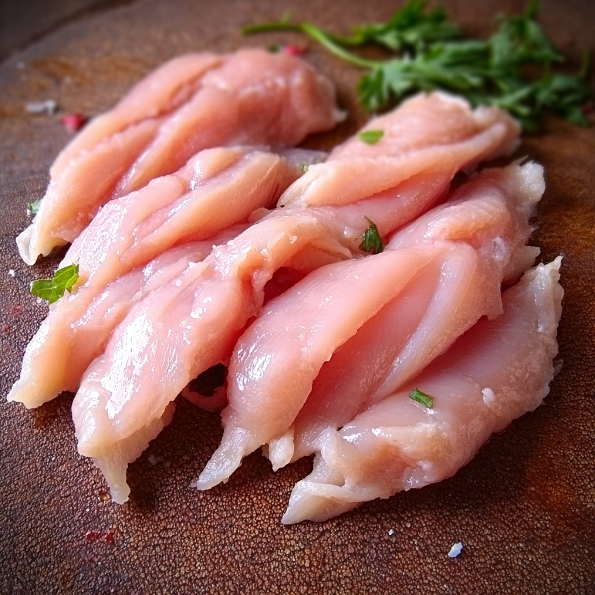 The Best Coconut Chicken Soup Recipe 11 The third image shows raw, sliced chicken strips.