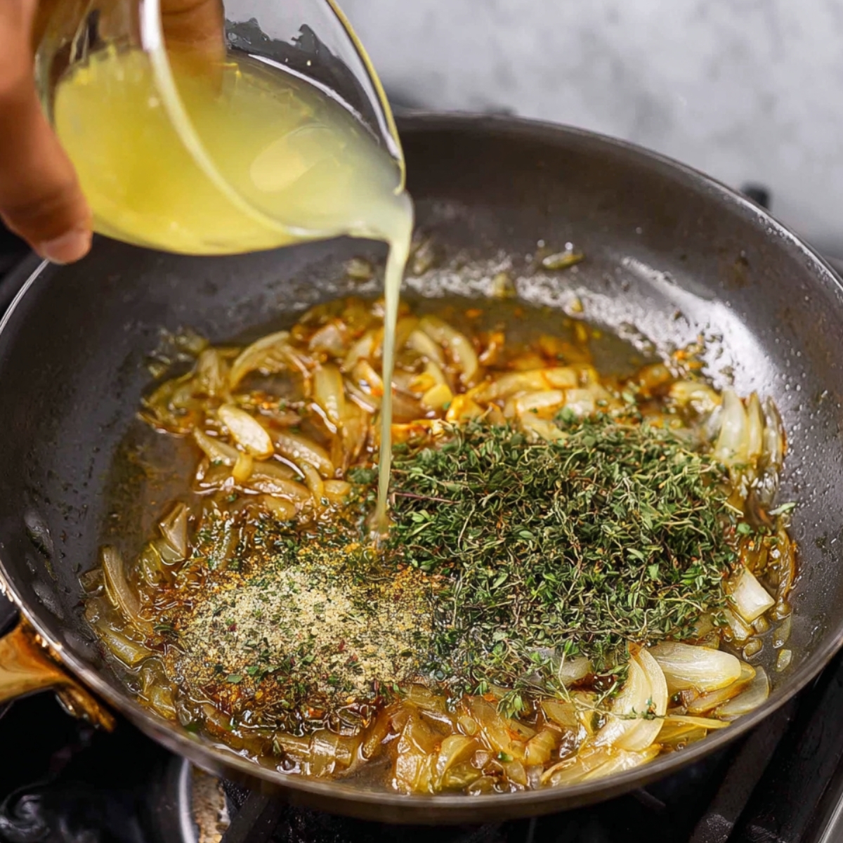 Delicious Marry Me Chicken Recipe 11 The pan is enhanced with fresh herbs and a splash of liquid, creating a fragrant base for the sauce. As the liquid melds with the caramelized onions and herbs, it begins to form the foundation of a flavorful glaze that will coat the chicken