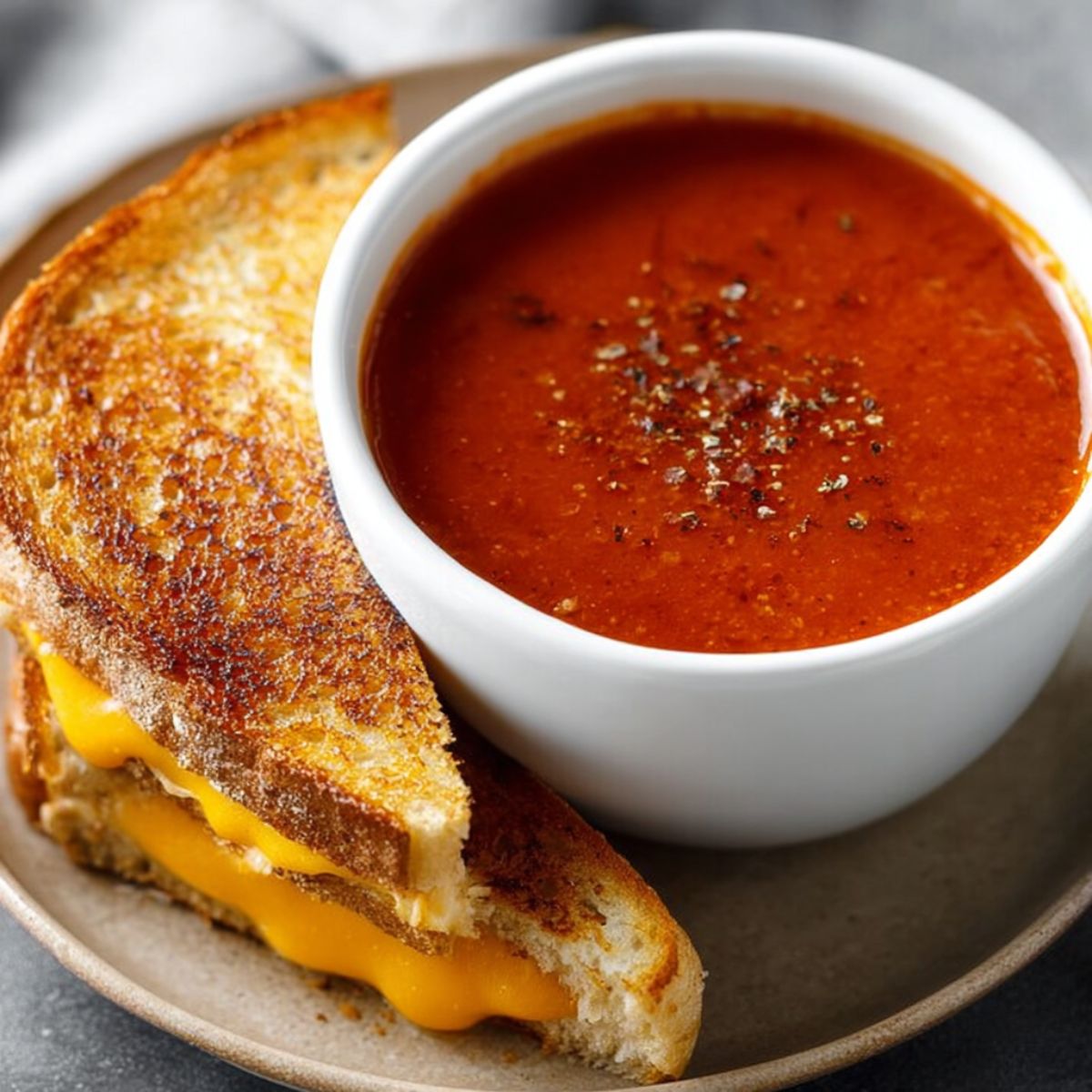 Easy Tomato Herb Soup Recipe 9 Tomato Herb Soup A comforting bowl of tomato soup paired with a grilled cheese sandwich, ideal for a cozy meal.