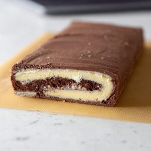 The Best Pinwheel Cookies Recipe 15 Stacked layers of chocolate and vanilla cookie dough forming a pinwheel log.