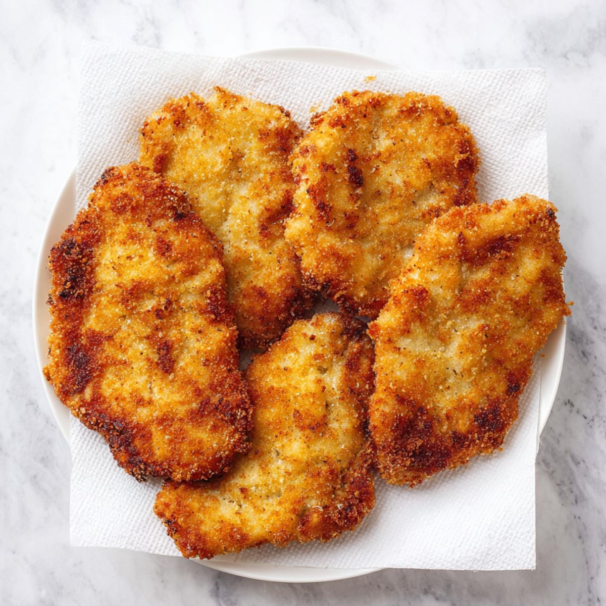 Delicious Chicken Schnitzel Recipe 13 Chicken breasts laid out on a tray, seasoned with salt and pepper, ready to be dredged and fried.