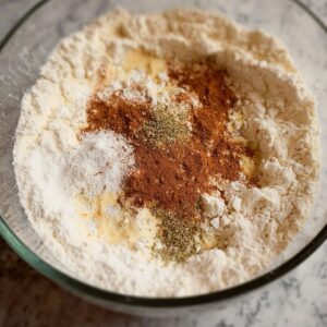 Delicious Chocolate Chunk Banana Muffins Recipe 16 A close-up of flour and spices, likely being added to the batter.